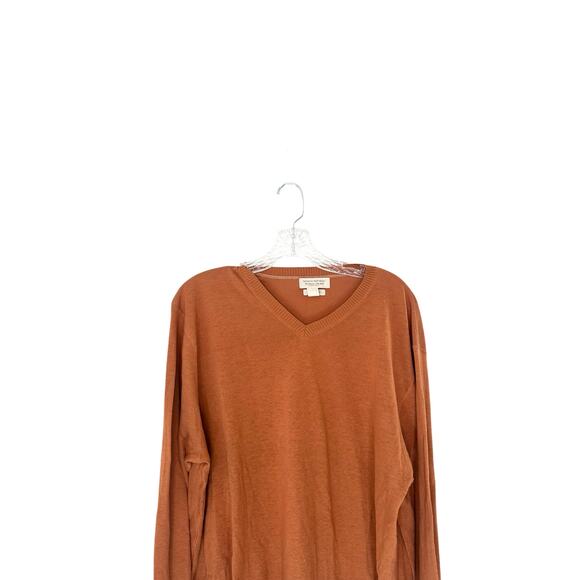 Banana Republic Sweater Men's Orange Silk Linen V-Neck Long Sleeve Knit Large - Picture 4 of 11